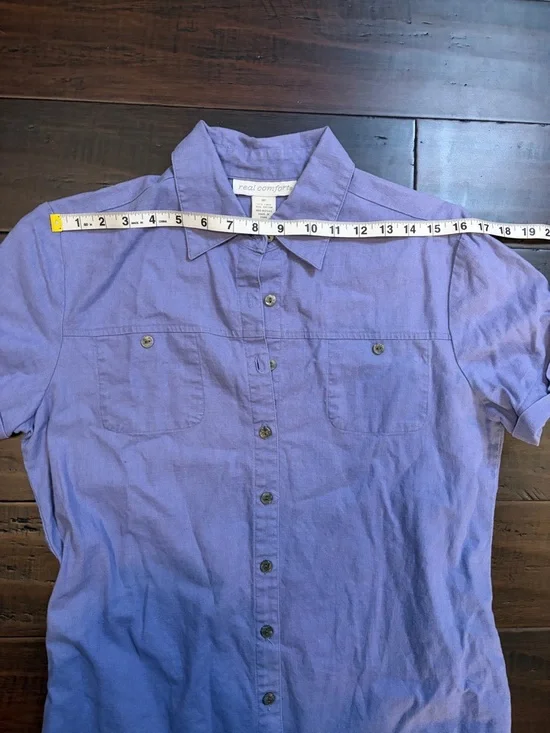 Vintage Real Comfort Linen Light Blue Button-Front Lightweight Midi Shirt Dress - Picture 5 of 8